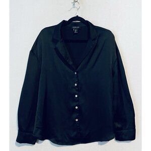 Rachel Zoe Top Womens XL Black Button Up Satin Long Sleeve Minimalist Witchy